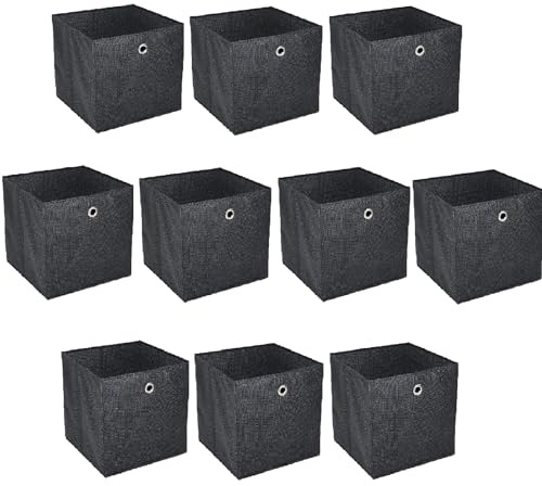KingSaid Boîtes de Rangement Lot de 10 Cubes de Rangement 32x32x32 cm - Boîtes en Tissu Non-Tissé Pliables avec Poignées pour Vêtements (Noir)