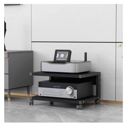 2-vånings AV-mediastativ HIFI-ställ Stereoskåp Ljudställ i trä med hjul Modern ljud- och videohylla Spelkonsol Underhållningshylla(Schwarz,50x40x65cm)