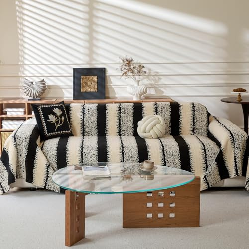 LiveGo Thick Plush Wool Sofa Cover for 3 Seater, Soft Fuzzy Faux Rabbit Fur Non-Slip Slipcover, All-Season Washable Couch Protector for Dogs, L Shaped Sofa Cover (Plush Black, 180×300 cm)