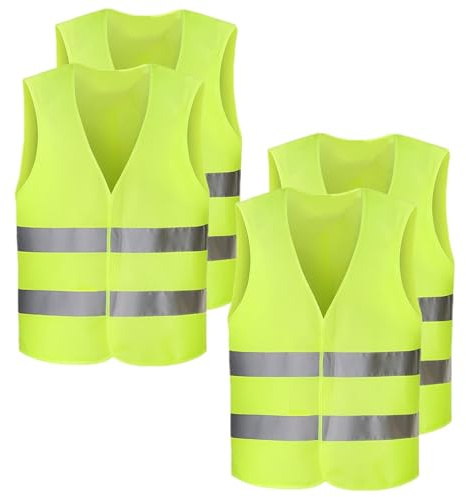 Wgewfhdf 4 Warnwesten Auto, Hochreflektierende Warnweste in Neon Gelb, Leichtgewicht Warnwesten für Warnweste Auto, Ideal für KFZ Pannenhilfe, Sicherheitswesten für Kraftfahrer, Arbeiter und Mehr
