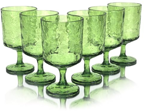 yongzhenlite Set of 6 11 Ounce Iceberg Acrylic Wine Glasses,Plastic Stem Wine Glasses Tumbler for for All Purpose Party, BPA Free and Durable (Green)