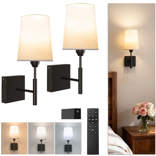 BRIMAX 2Pack Battery Operated Wall Lights,Wireless Wall Sconces Dimmable | Detachable Battery,Remote Control,3 Colour Modes, Modern Cordless Wall Lamp for Indoor Bedroom,Living Room