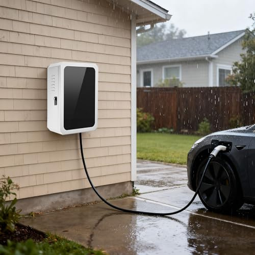 Borne de Recharge Boîtier de Borne de Recharge Murale Résistante Aux Intempéries pour Véhicules Électriques, Protection Universelle Verrouillable Borne Recharge Électrique(White)