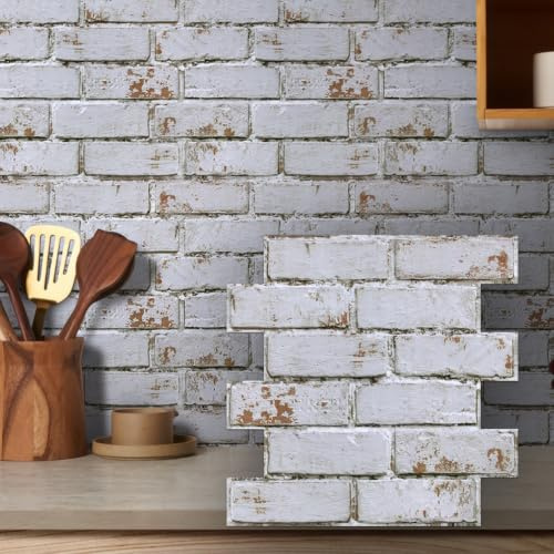 COMSTICKC 3D Wandpaneele Selbstklebend, 10 Stück | 3D PVC Wandverkleidung Steinoptik Ziegeloptik Wandaufkleber 3D Tapete 30x30 CM Wall Panel Wohnzimmer Schlafzimmer Küche