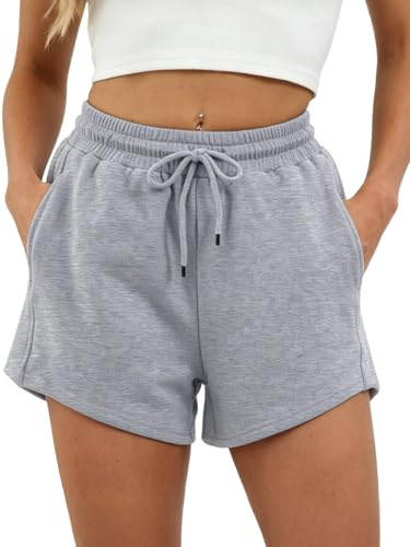 TMEOG Running Shorts Womens Cotton Loose Fit Sports Sweat Shorts with Pockets Casual Pyjama Bottoms High Waist