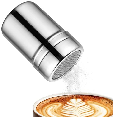 Powder Shaker Duster Stainless Steel Powder Shaker Sturdy Construction | Stainless Steel Sleek Stylish Fine Mesh for Flour Sugar Cocoa Spices Baking Dusting Cake Decorating Expert Coffee Latte Art