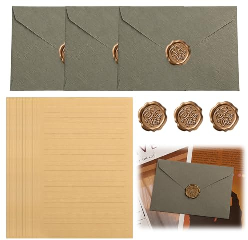 ZENQARI 3 Set Carta da Lettera con Busta Autoadesiva, Carta Rigata Stile Vintage, Carta Speciale Trama Lino, Per Regalo Compleanno Anniversario Festa, 16x11cm Multicolore