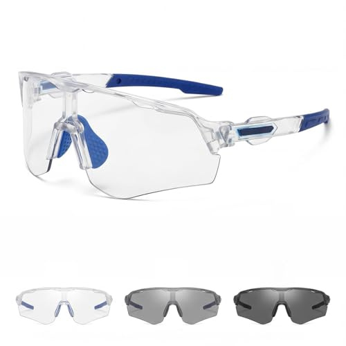 MinXin Lunette de Cyclisme Photochromique, Lunette Velo Homme, Lunette Running Femme, Protection UV400, Lunettes Velo, Lunettes de Soleil de Sport Homme Femme pour Pêche/Sports Outdoor