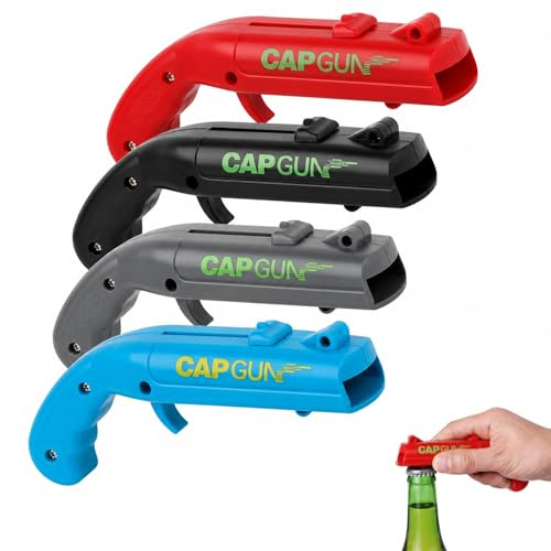 4 Stück Capgun Flaschenöffner Pistole,Cap Gun Flaschenöffner Pistole,Lustige Schuss Flaschenöffner,Biergeschenke Für Männer,Kronkorken Pistole,Für Party,Bar & Home Shooter Kronkorken Spiele