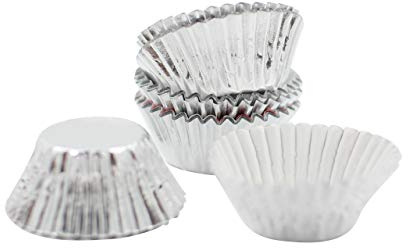 Cake Factory Mini Silver Cupcake Cases foil 50 pc Size for Kitchen Baking Wedding Birthday Party Decoration Muffin Dessert (Silver)