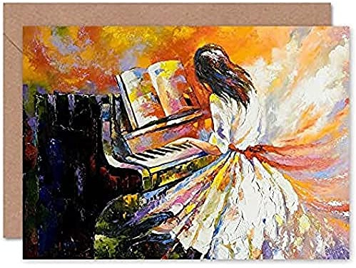 Fine Art Prints Music Piano Girl Impressionism Greeting Card With Envelope Inside Premium Quality