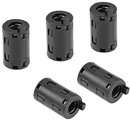 sourcing map Ferrita Núcleos Anillo Enganchable RFI EMI Ruido Supresión Filtro Clip cable 5uds Negro 11mm