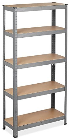 Relaxdays Schwerlastregal, 5 Ebenen, HBT 150 x 75 x 30 cm, 875 kg Tragkraft, Metall, Lagerregal für Keller, Garage, grau