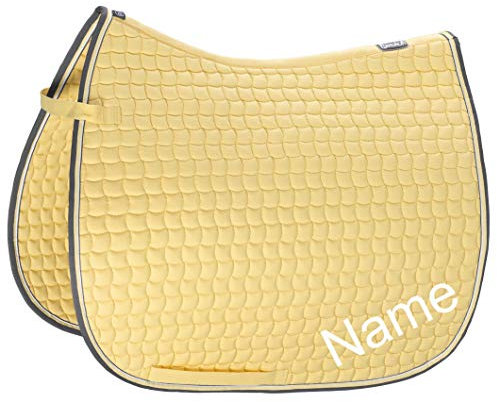 Eskadron Banana Cotton Dressur-Schabracke mit individuellem Namen Bestickt, Schriftart:Heidelberg, Garnfarbe Maderia:Crystal Blue 1893