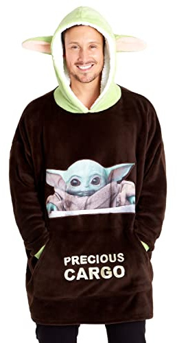 Disney Mandalorian Mens Hoodies fleece överdimensionerade filthuven baby yoda, En storlek, Brun/grön