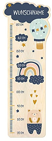 PrintPlanet® - Holz-Messlatte mit Namen gestalten - Messlatte für Kinder personaliseren - Motiv: Wolken