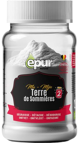 EPUR - Terre de Sommières, Ecocert 100 % naturel, Ideal pour nettoyer les tâches de gras, Absorbe les taches de graisse, 200 g