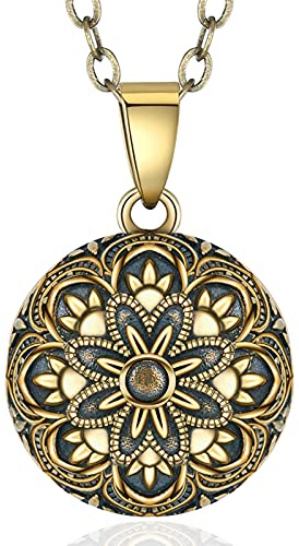 EUDORA Harmony Ball Bola Klangkugel Kette Schwangerschaft Vintage Anhänger für Damen, Engelsruf Schmuck Engel Anrufer Mutter Oma Halskette Glücks Geschenke für Damen, 114,3 cm + 76,2 cm