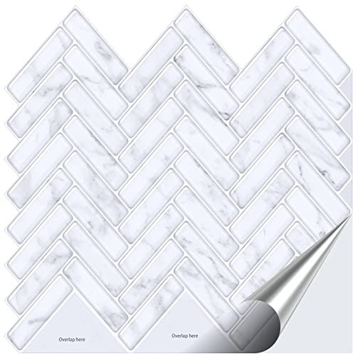FoLIESEN 3D Fliesenaufkleber für Bad, Küche, Badezimmer - Fliesen-Folie selbstklebend - Fischgräten Marmor, :4 Stück