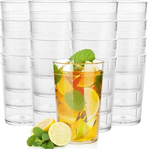 Elsjoy 18 Pack 260ml Plastic Tumblers, Stackable Acrylic Cups with Frosted Clear - Shatterproof & Dishwasher Safe, BPA Free Reusable Drinking Glasses for Home, Party, Picnic, Garden