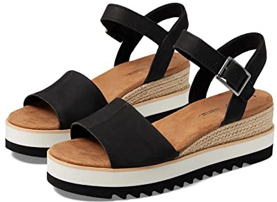 TOMS Diana läder Espadrille plattform kil sandal, Svart, 10