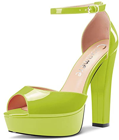 Castamere Donna Chunky Blocco Alto High Tacco Heel Piattaforma Aperte sulla Punta Sandali Cinturino alla Caviglia Two-Piece da Matrimonio 13 CM Heels Pumps Verde Lime 38 EU