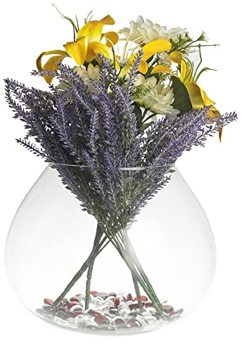 Decorative Glass Vase Rounded Globe Fish Bowl or Cognac Glass Tulip Shape Vases Table Centrepiece Gift for Bouquets and Decorations (Wide Bowl Style)