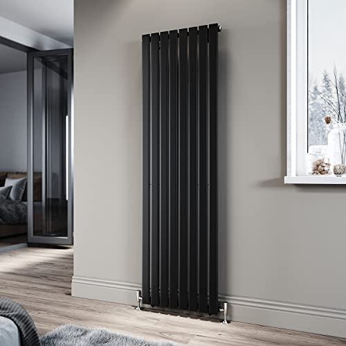 ELEGANT 1800 x 544mm Modern Black Single Flat Panel Panel Column Radiator | Designer Slim Tall Upright Central Heater with Rapid Heating for Living Room, Bathroom, Hallway