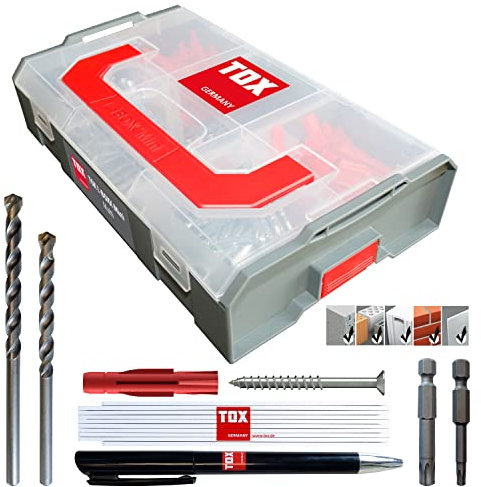 TOX L-BOXX Mini Multi Allzweckdübel-Sortiment, 206 tlg, anpassbar + stapelbar, mit Allzweckdübel Tri 6/36 + 8/51 TX-Schrauben 4,5 x 50 mm + 6,0 x 70 mm + Zubehör für nahezu alle Baustoffe, 094901501