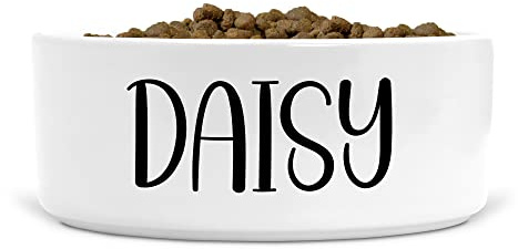 Personalised Ceramic Dog Bowl - Ideal for Food & Water Bowls Size Medium-Large Dogs (Black print, Text Style HA)