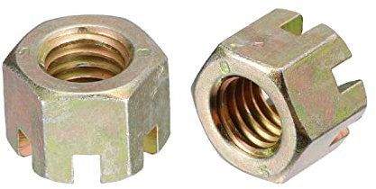 sourcing map 5Stk M10x1.5mm Sechseck Geschlitzt Mutter Grad 8 Karbonstahl Sechskant Schloss Muttern Zinkfarbe