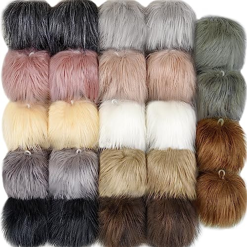 SIQUK 24 Stück Kunstfell Bommel Pompon Kunstfell Fellbommel Pompon für Damen und Mädchen Tasche Mützen Anhängern Dekoration, 12 Farbe | Flauschige Pompom-Bälle für Schlüsselanhänger, Schals, Handschuhe, Taschen, Zubehör (12 Farben, 2 Stück je Farbe)
