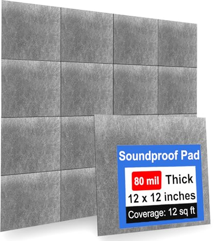 Foneso Schalldichte Vinyl-Barriere mit Massenbelastung, Anti-Vibrationsdämpfung, schalldämmendes Material, reduziert Lärm, 30,5 x 30,5 cm, dick, 2 mm, 12 Stück