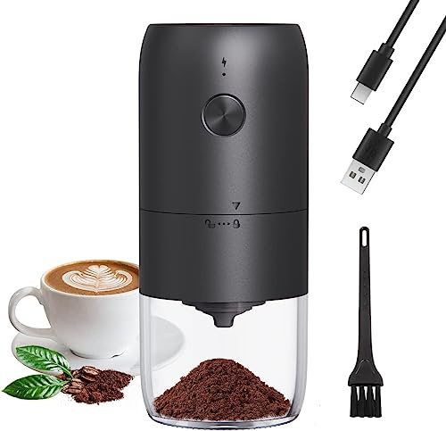 Kaffeemühle Elektrisch mit Keramik Kegelmahlwerk,Einstellbarer Grobheit Tragbare Wiederaufladbare Elektrische Espresso Kaffeemühle 25±5g,Kaffee Espressomühle(Schwarz)