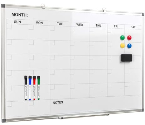 Comix Magnetic Dry Erase Calendar Whiteboard, 36 x 24 Inches Monthly Calendar Dry Erase Board for Wall, Aluminum Frame Planner White Board with Dry Erase Markers, Eraser, Magnets