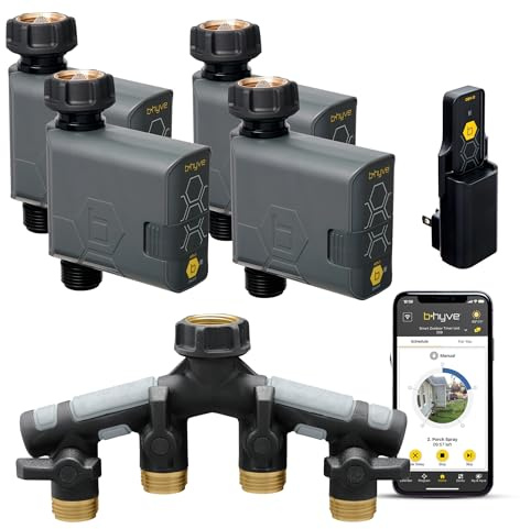 Orbit 21207 B-hyve Gen 2 Smart Hose Watering Timer, 4-Pack with Wi-Fi Hub and Hose Y Splitter