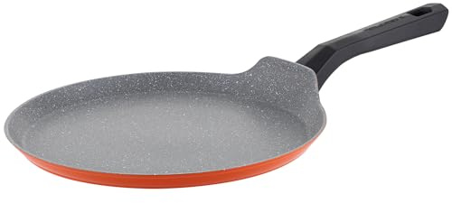 FLORINA Aluminium Crepe Pfanne 28 cm Durchmesser I Pfannkuchenpfanne CHILI I Antihaftbeschichtung Stein-Imitierend I Punktinduktion I Omletpfanne Für alle Herdarten & Induktion (Orange)