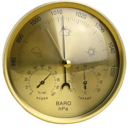 ZzzaNa Barometer Wetter Barometer Wetterstation Zifferblätter Metall 3-in-1-Barometer-Wetterstation for den Innen- und Außenbereich Barometer-Thermometer-Hygrometer mit rundem Rahmen for Angeln, Klett