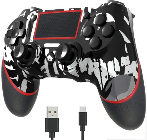 YUYIU Aggiornamento Wireless Controller per Ps4 Remote Plays-tation 4/Slim/Pro/PC, Controllori con Doppio Vibrazione Shock Speaker, Jack per Cuffie Touch Pad Six Axis Motion Control (Scheletro nero)