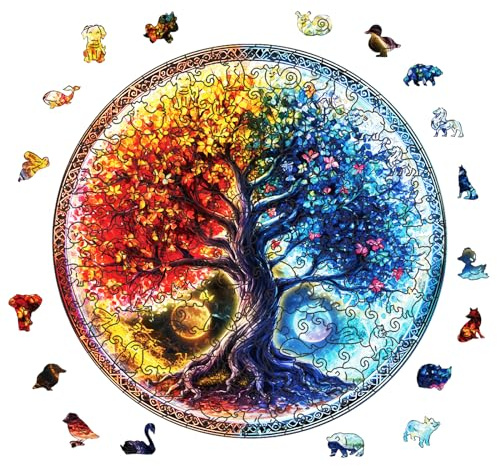 GLOBLELAND 200 Pezzi Albero yin-yang Puzzle in Legno per Adulti Puzzle in legno per Halloween Natale Compleanni Anniversari