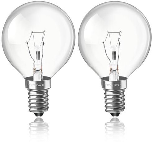 Caldarax 2 Stück Backofenlampe E14 G50 AC 230V, Bis 300°C Hitzebeständiges, 2700K Warmweiß Herd-birne, 50mm x 77mm, Dimmbar Globe Klar Lampen, Backofen Glühbirne E14 für Ofen, Tischlamp