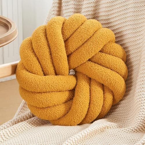 Knotenkissen, dekorativ, rund, weiches Plüschkissen, geknotet, Ballkissen, Plüschspielzeug, Heimdekoration für Bett, Couch, Sofa, Stuhl, Boden, Wohnzimmer, Auto, nordische Lounge-Kissen (Gelb)