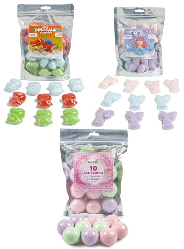 abeec Bath Bomb Set Bundle – 30 Bath Bombs in Dinosaur, Mermaid, and Scented Sets – Fizzy Bubble Bath Gifts for Kids and Adults – Fun Colours and Scents