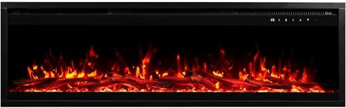 Chimenea eléctrica de Pared LED AFLAMO Royal Pro AFLAMO Plus – Llama Realista 3 Colores, iluminación 13 Colores, Mando a Distancia, aplicación móvil, calefacción 750/1500W, Varios tamaños (120x38x16)