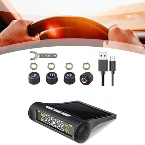 Auto-Reifendruckkontrollsystem, solarbetrieben, kabelloses Auto-Alarmsystem mit 4 externen Sensoren, für LKW, Wohnmobil, Anhänger, Auto