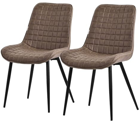 ML-Design Esszimmerstühle 2er Set Braun, Sitzfläche aus Kunstleder, Schwarzes Stahlgestell, Küchenstühle mit Rückenlehne, Wohnzimmerstühle, Polsterstühle für Esszimmer Küche Büro, Gepolsterte Sessel