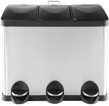 HTI living Mülleimer mit 3 Kammern Jannik 45 Liter Silber Schwarz Mülltrennsystem Edelstahl