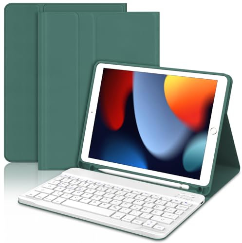 JADEMALL Für iPad 6. Generation Hülle mit Tastatur, Abnehmbare Bluetooth Tastatur Hülle für iPad 5./6. Gen, Pro 9.7, Air 1 & 2, QWERTZ Deutsch, mit Stifthalter – Dunkelgrün