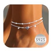 Maynor Fußkettchen für Damen Frauen Silber 925 Gold mit Herz Anhänger Fussketten Verstellbare Stapelbare Fußkette für Mädchen Handmade Sommer Strand Schmuck Geschenk