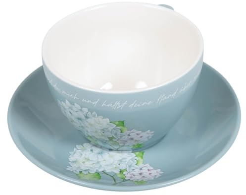 Tasse und Untertasse Hortensie mit Psalm 139,5 Von allen Seiten umgibst du mich